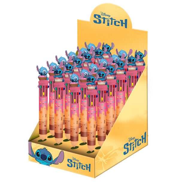 Stylo multicolore Disney Stitch KARACTERMANIA avec 10 couleurs assorties, présenté sur fond blanc.