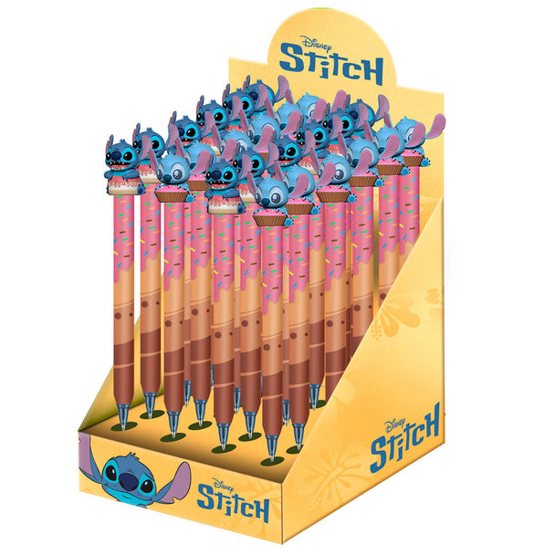 Stylo effaçable assorti Disney Stitch avec design coloré, présenté sur fond blanc, dimensions 18x21,5x13,7 cm.
