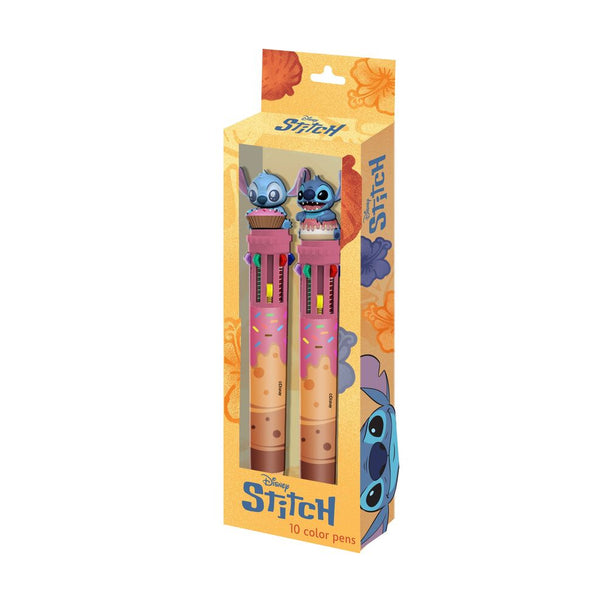 Pack de 2 stylos Disney Stitch avec 10 couleurs différentes, design coloré et amusant par KARACTERMANIA.