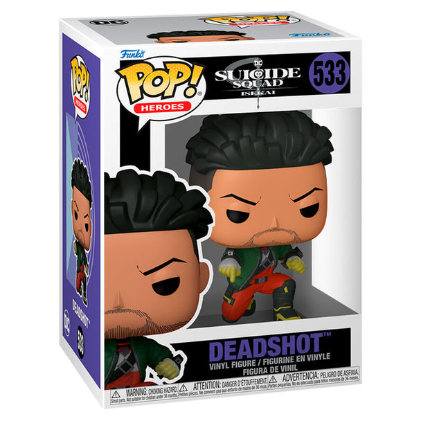 Figurine Funko POP Deadshot de Suicide Squad en vinyl de 9 cm avec détails précis et boîte cadeau.