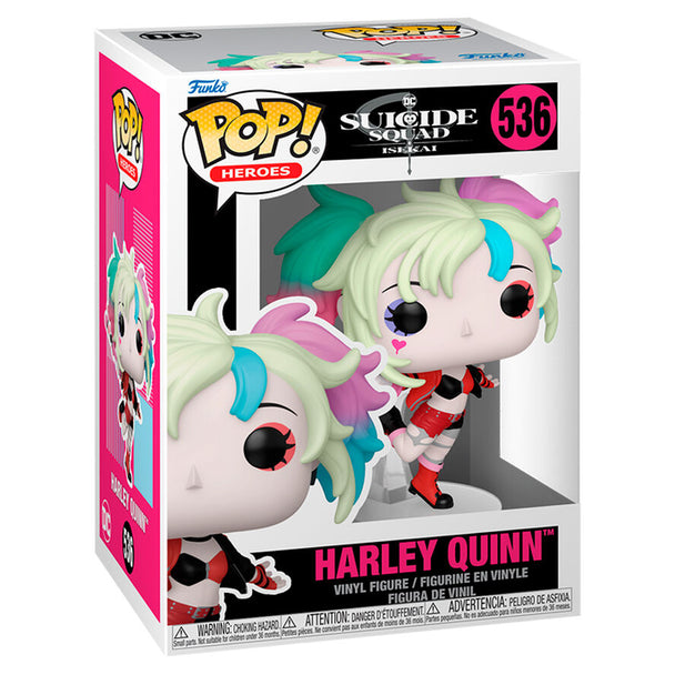 Vue rapprochée de la figurine Funko POP Harley Quinn Suicide Squad montrant les détails du design et les couleurs vives