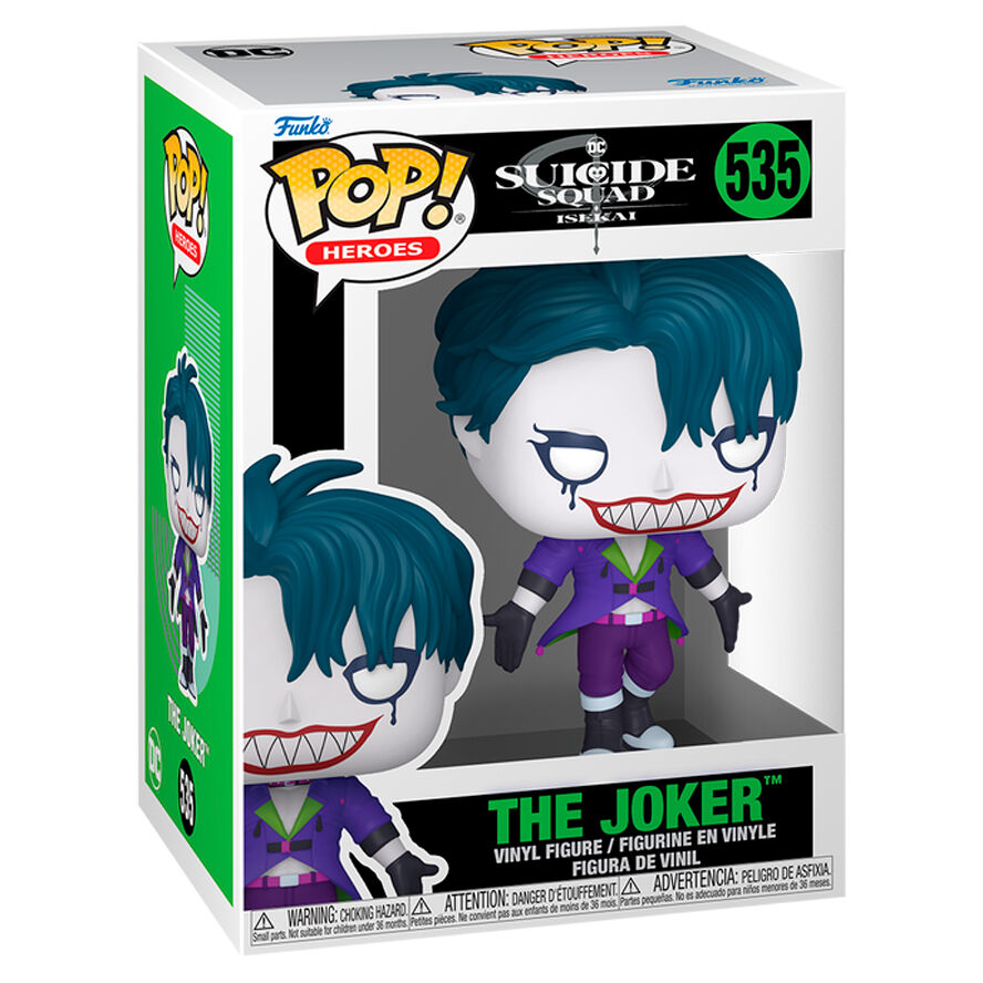 Vue rapprochée de la figurine Funko POP Joker Suicide Squad avec détails précis et couleurs vives