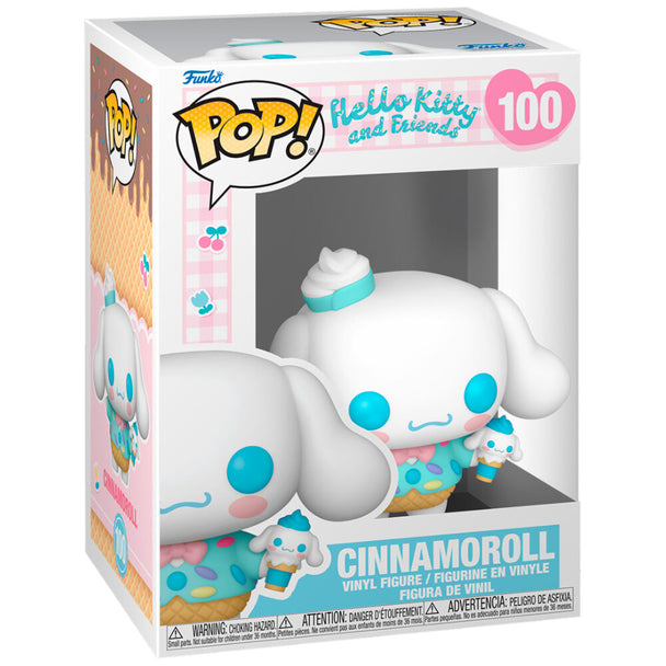 Vue rapprochée de la figurine Funko POP Cinnamoroll avec détails précis et packaging collector