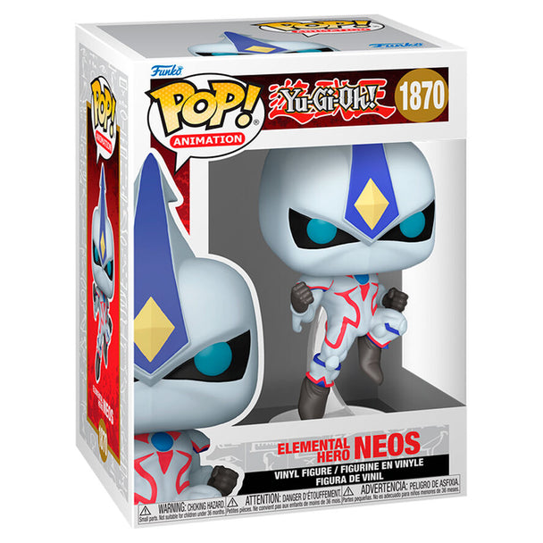 Vue rapprochée de la figurine Elemental Hero Neos Funko POP montrant les détails précis du personnage