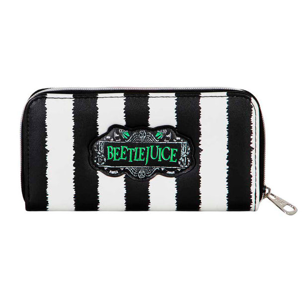 Portefeuille Beetlejuice Strips ouvert montrant les compartiments pour cartes et billets