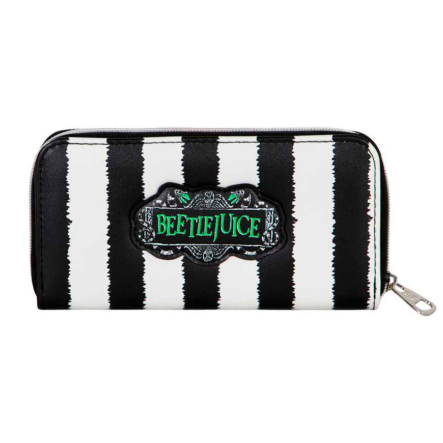 Portefeuille Beetlejuice Strips ouvert montrant les compartiments pour cartes et billets