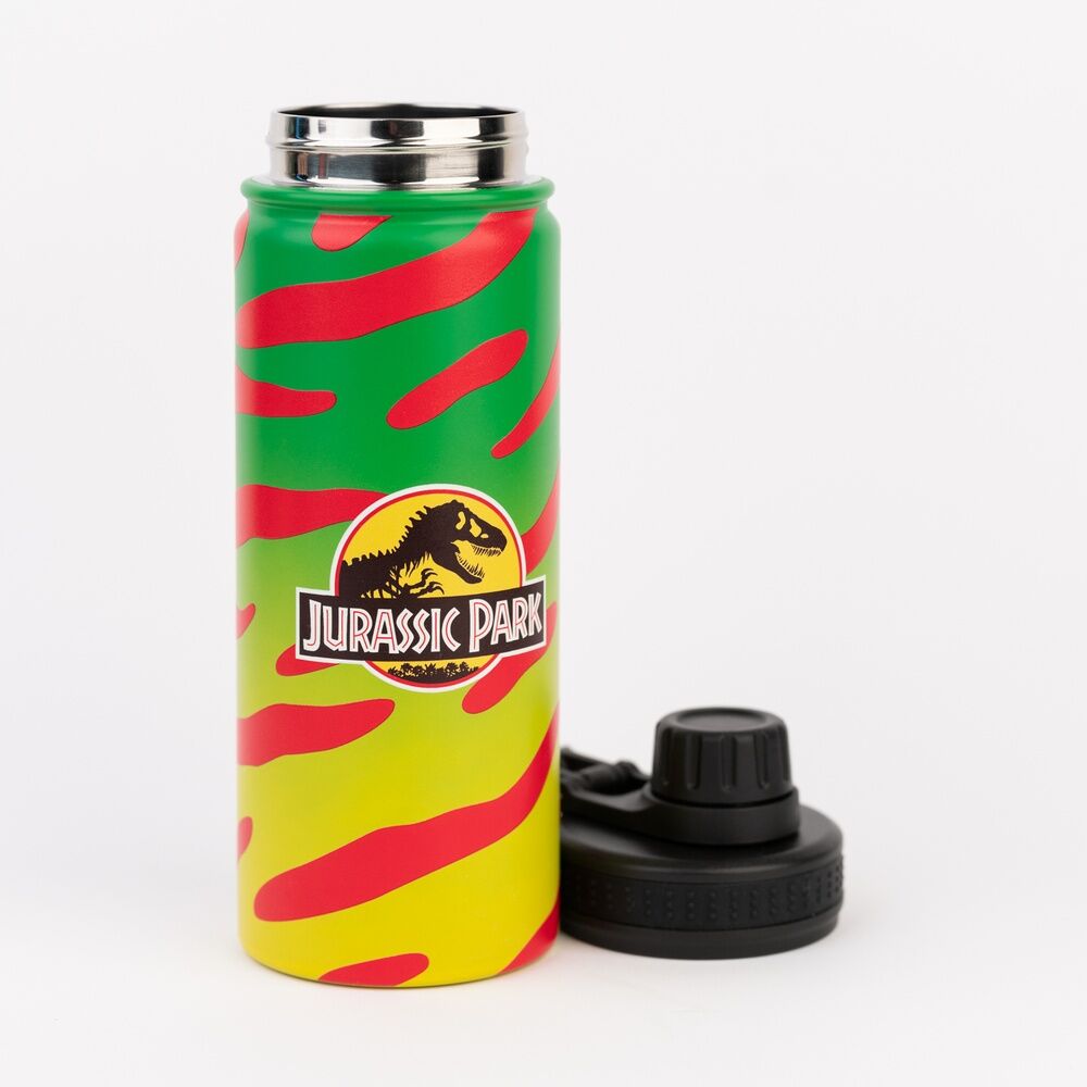 Profil latéral de la gourde Jurassic Park montrant son design robuste