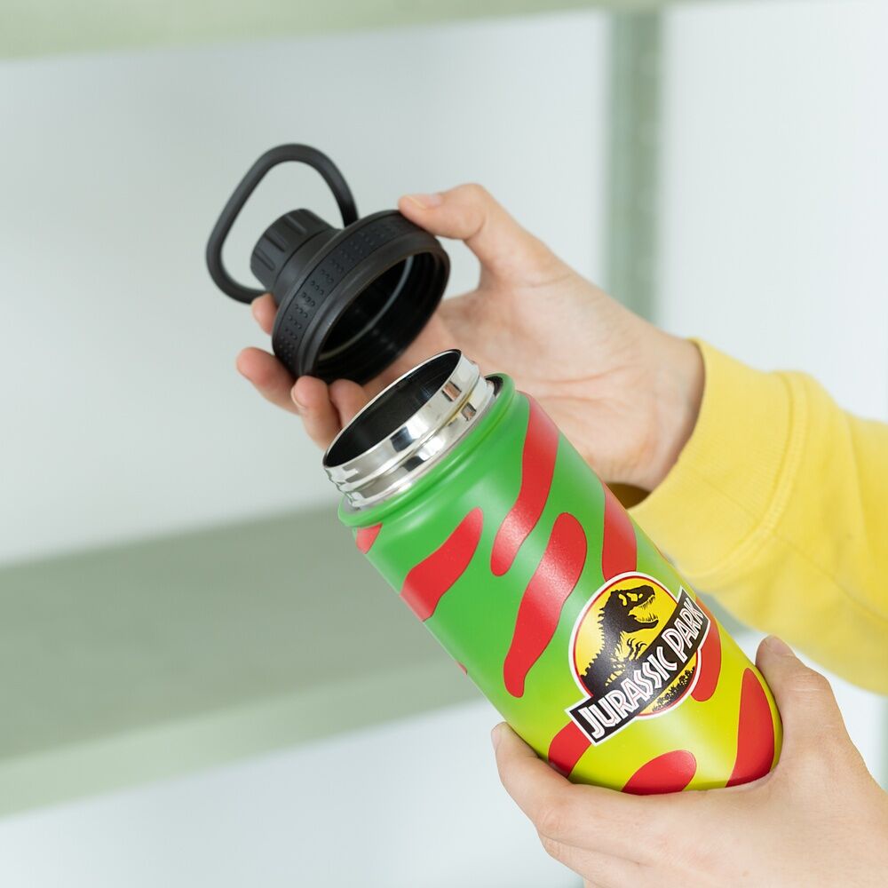 Gourde 500ml Jurassic Park ouverte, montrant l’intérieur en acier inoxydable