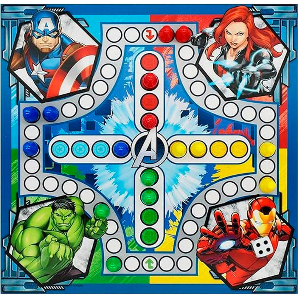 Plateau de jeu Parcheesi avec pions Marvel Avengers prêts à jouer
