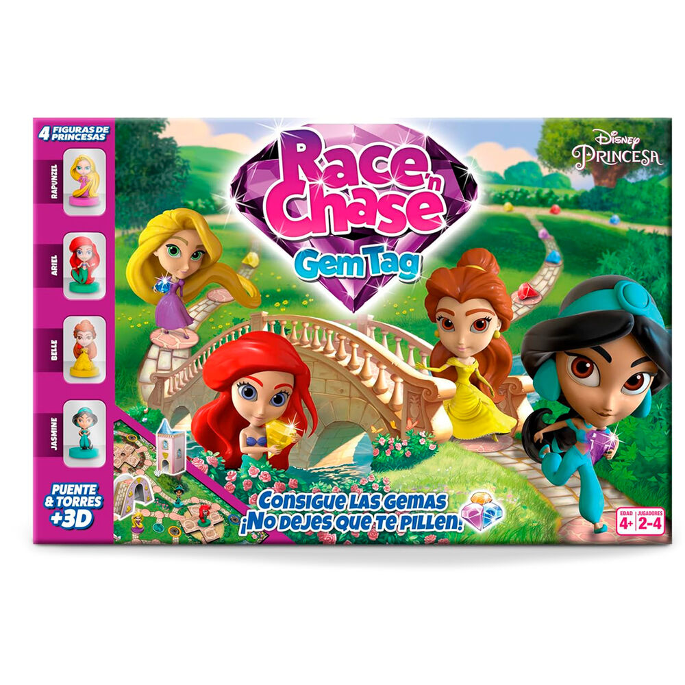 Enfants jouant au jeu Disney Princess Race Chase autour d'une table, souriants et concentrés