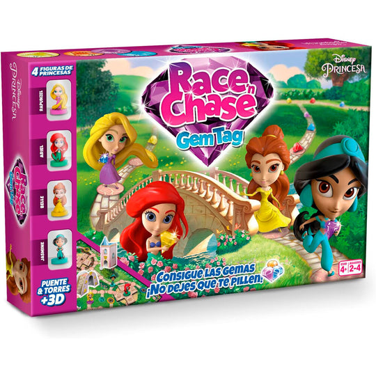 Plateau de jeu Disney Princess Race Chase montrant le parcours et les zones de jeu pour 2 à 4 joueurs