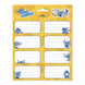 Plan rapproché d'une étiquette adhésive Disney Stitch colorée de 8x4 cm sur fond blanc