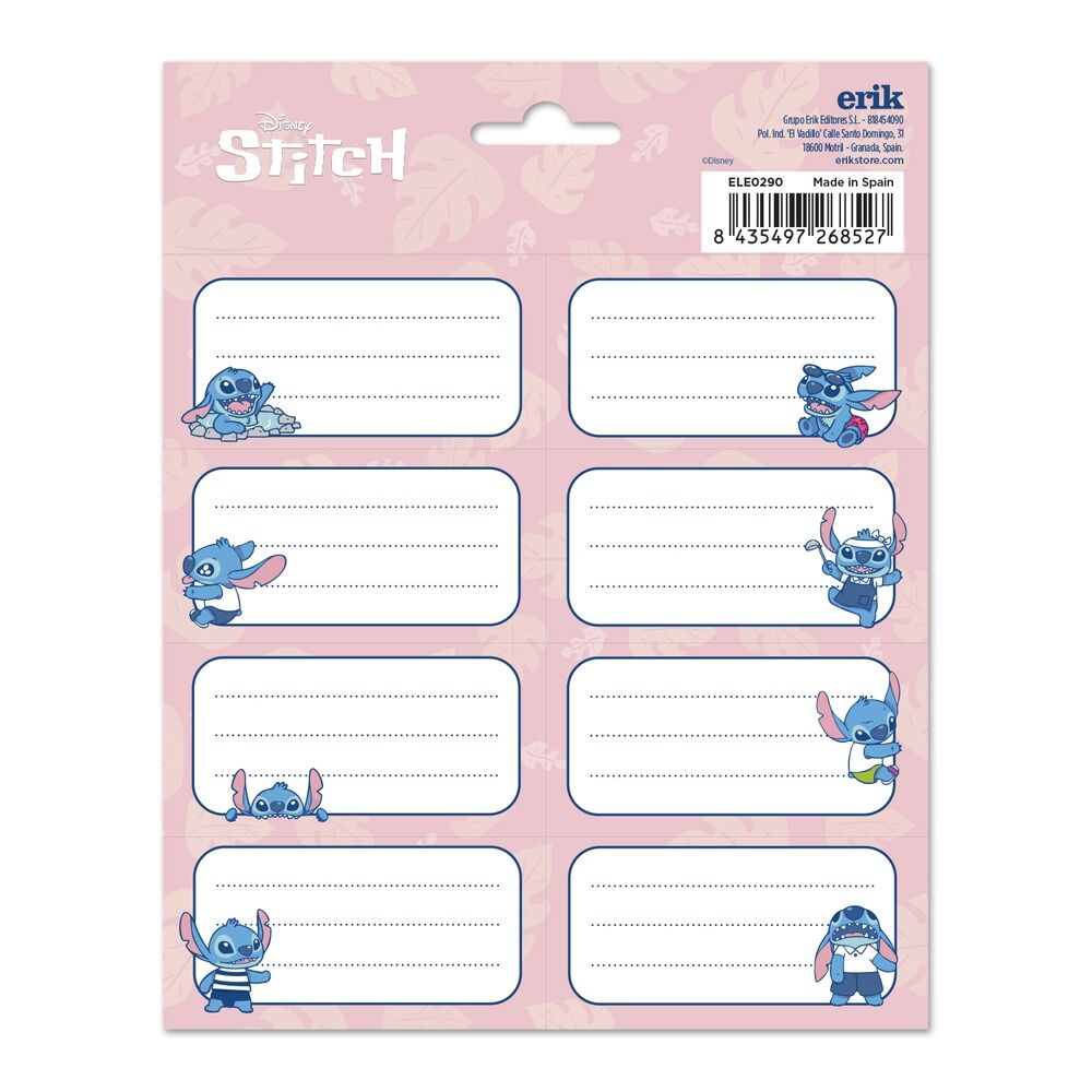 Lot complet de 16 étiquettes adhésives Disney Stitch disposées en éventail