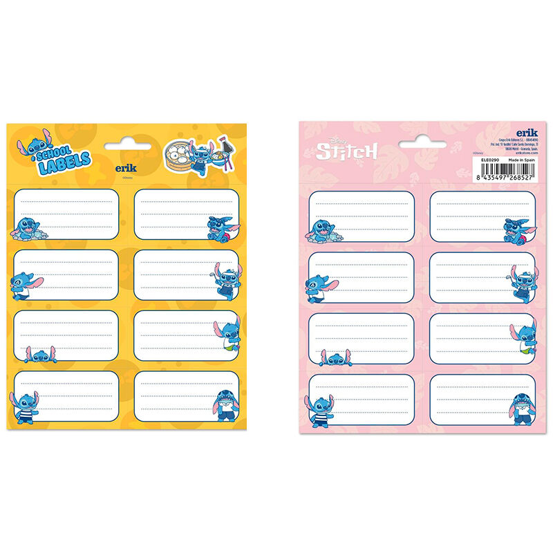 Vue détaillée montrant la texture et la qualité des étiquettes adhésives Disney Stitch