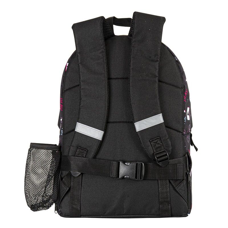 Intérieur du sac à dos avec doublure et poche en mesh cachée pour bouteille d’eau