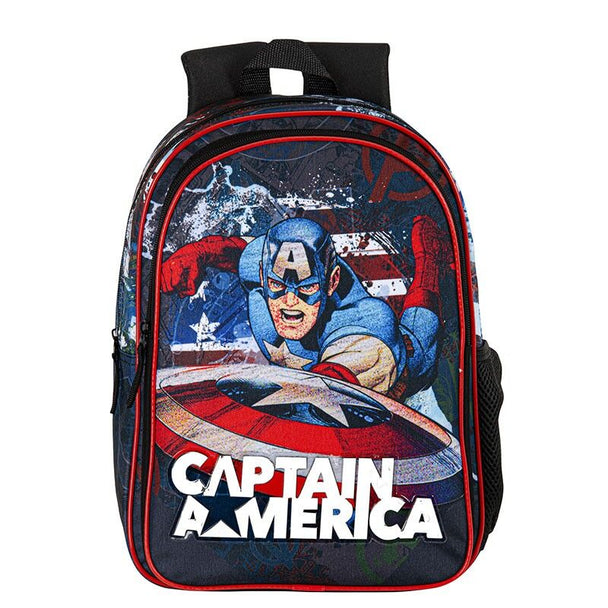 Sac à dos Marvel Captain America 39cm vu de face avec logo PERONA et design bleu et rouge