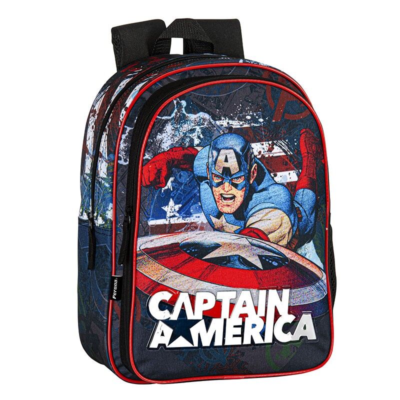 Sac à dos Marvel Captain America porté sur le dos, illustrant son confort et style