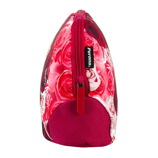 Vanity case Roses PERONA posé sur une surface, montrant sa robustesse et sa taille compacte