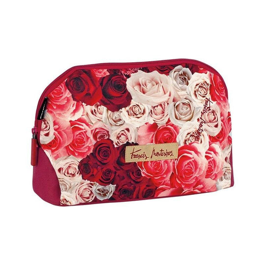 Intérieur doublé du vanity case Roses PERONA avec poche fermée visible