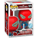 Vue rapprochée de la figurine Funko POP Spider-Man Peter Parker montrant les détails du costume et du visage