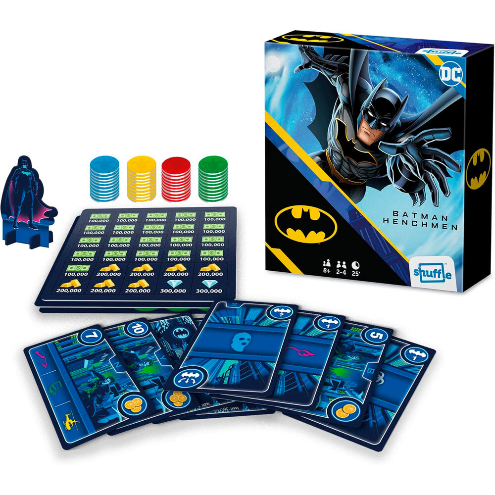 Joueurs en train de jouer au jeu de société Batman DC Comics sur une table en bois