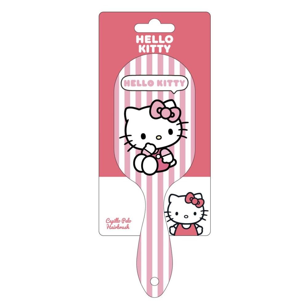 Brosse à cheveux Hello Kitty CERDÁ en plastique rose avec design mignon, vue de face sur fond blanc