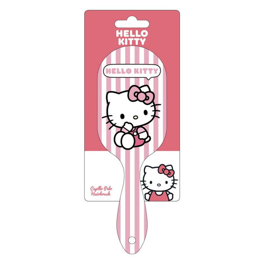 Brosse à cheveux Hello Kitty CERDÁ en plastique rose avec design mignon, vue de face sur fond blanc