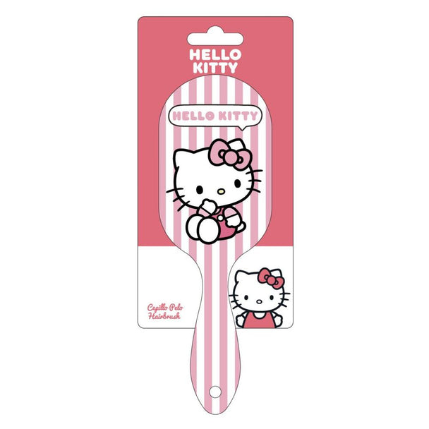 Brosse à cheveux Hello Kitty CERDÁ en plastique rose avec design mignon, vue de face sur fond blanc