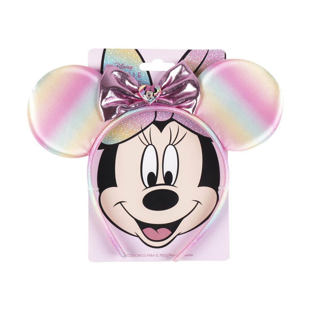 Vue de face du bandeau Minnie Disney CERDÁ avec nœud rouge et pois blancs sur fond noir