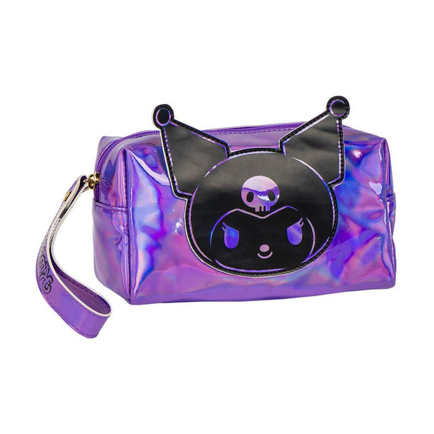 Vue de face de la trousse de toilette Hello Kitty Kuromi CERDÁ avec motifs colorés et fermeture zippée