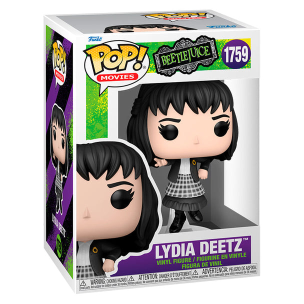 Figurine Funko POP Beetlejuice Lydia Deetz en vinyle de 9 cm dans sa boîte cadeau, vue de face