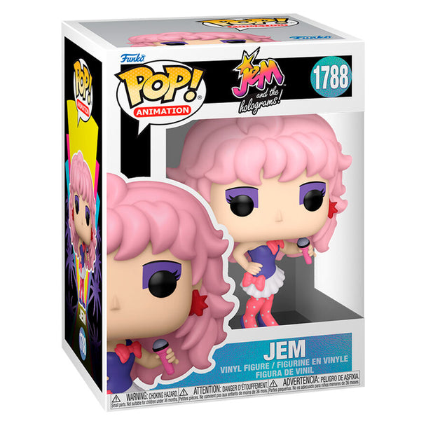 Figurine Funko POP Jem and the Holograms en vinyle de 9cm dans sa boîte cadeau, vue de face avec détails colorés