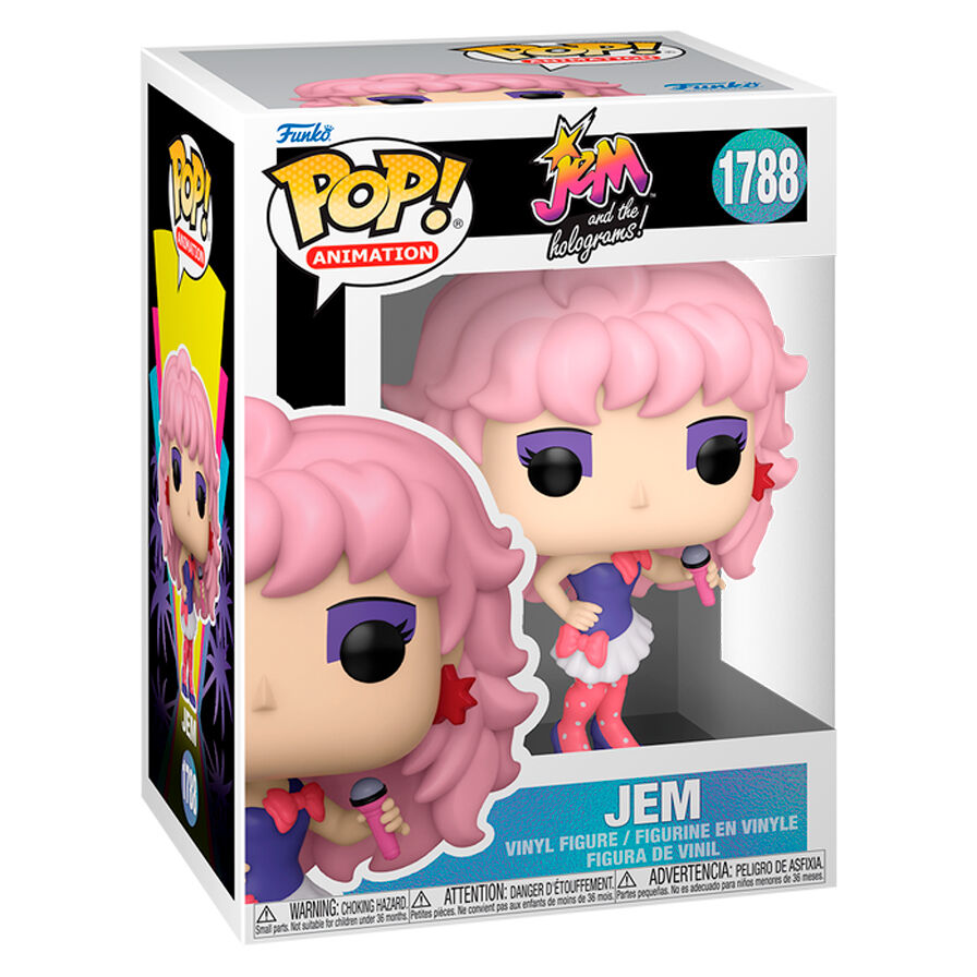 Figurine Funko POP Jem and the Holograms en vinyle de 9cm dans sa boîte cadeau, vue de face avec détails colorés