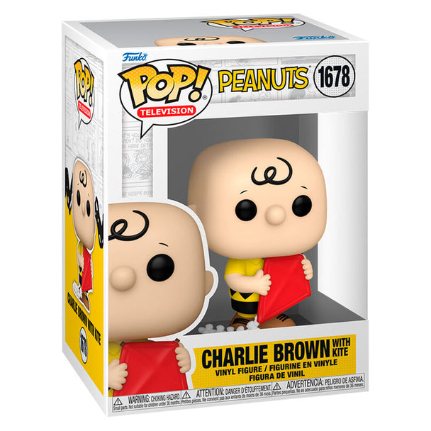 Figurine Funko POP Charlie Brown tenant un cerf-volant, en vinyle de 9 cm dans sa boîte cadeau officielle