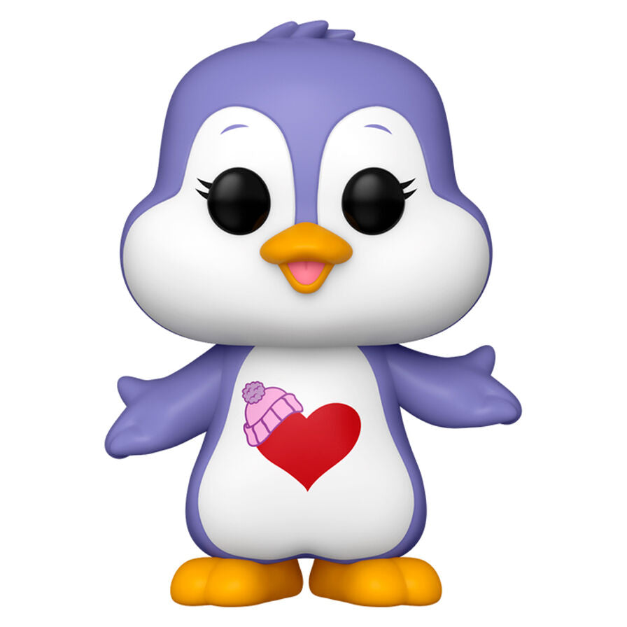 Vue rapprochée de la figurine Funko POP Cozy Heart Penguin Care Bears avec détails colorés et finition soignée