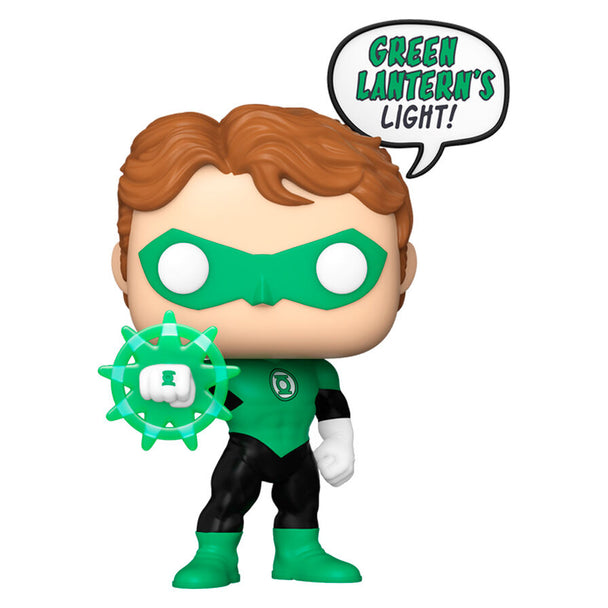 Vue rapprochée de la figurine Funko POP Green Lantern montrant les détails du costume et du visage