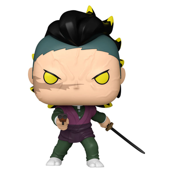 Vue de face de la figurine Funko POP Genya Shinazugawa, personnage de l'anime Kimetsu no Yaiba