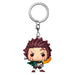 Vue rapprochée du porte-clés Funko Pocket POP Demon Slayer montrant la figurine miniature de Tanjiro Kamado