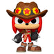 Vue rapprochée de la figurine Funko POP Knuckles Treasure Hunter Sonic the Hedgehog montrant les détails et la qualité du vinyle