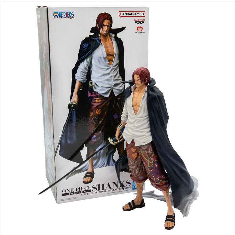 Vue arrière de la figurine Shanks mettant en avant la cape rouge emblématique