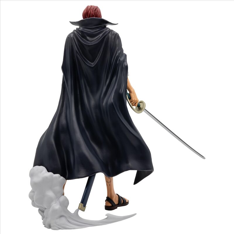 Présentation complète de la figurine Shanks One Piece sur socle avec éclairage studio