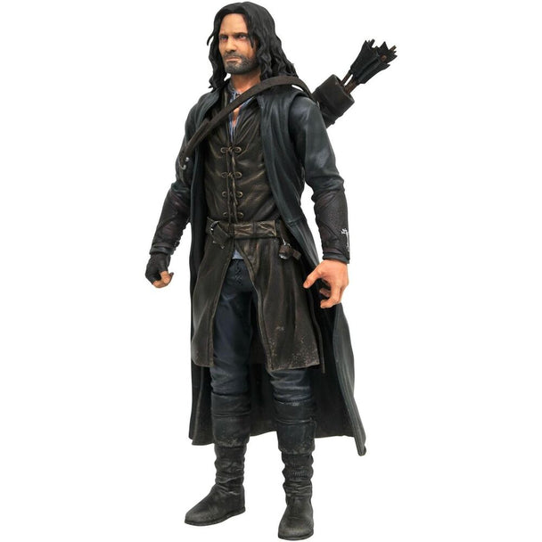 Figurine Aragorn Moria posée, mettant en valeur ses articulations et accessoires
