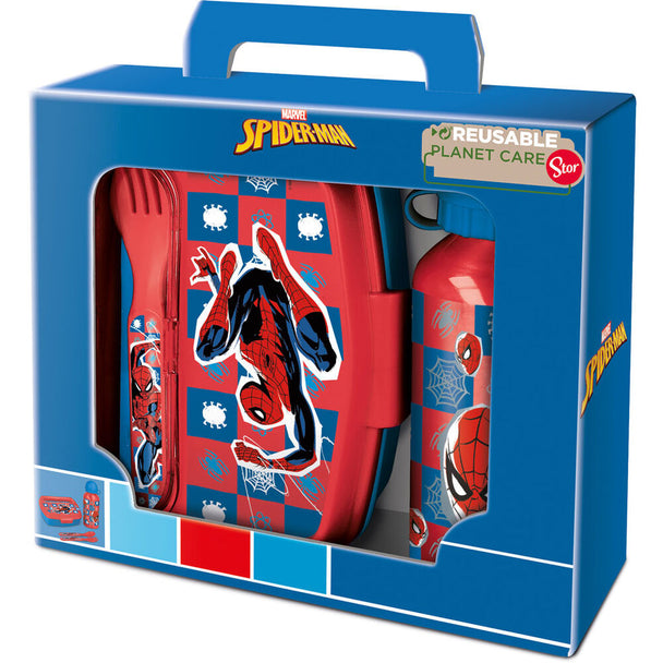 Set Marvel Spiderman comprenant un sandwich maker rouge et bleu avec logo Spiderman sur fond blanc