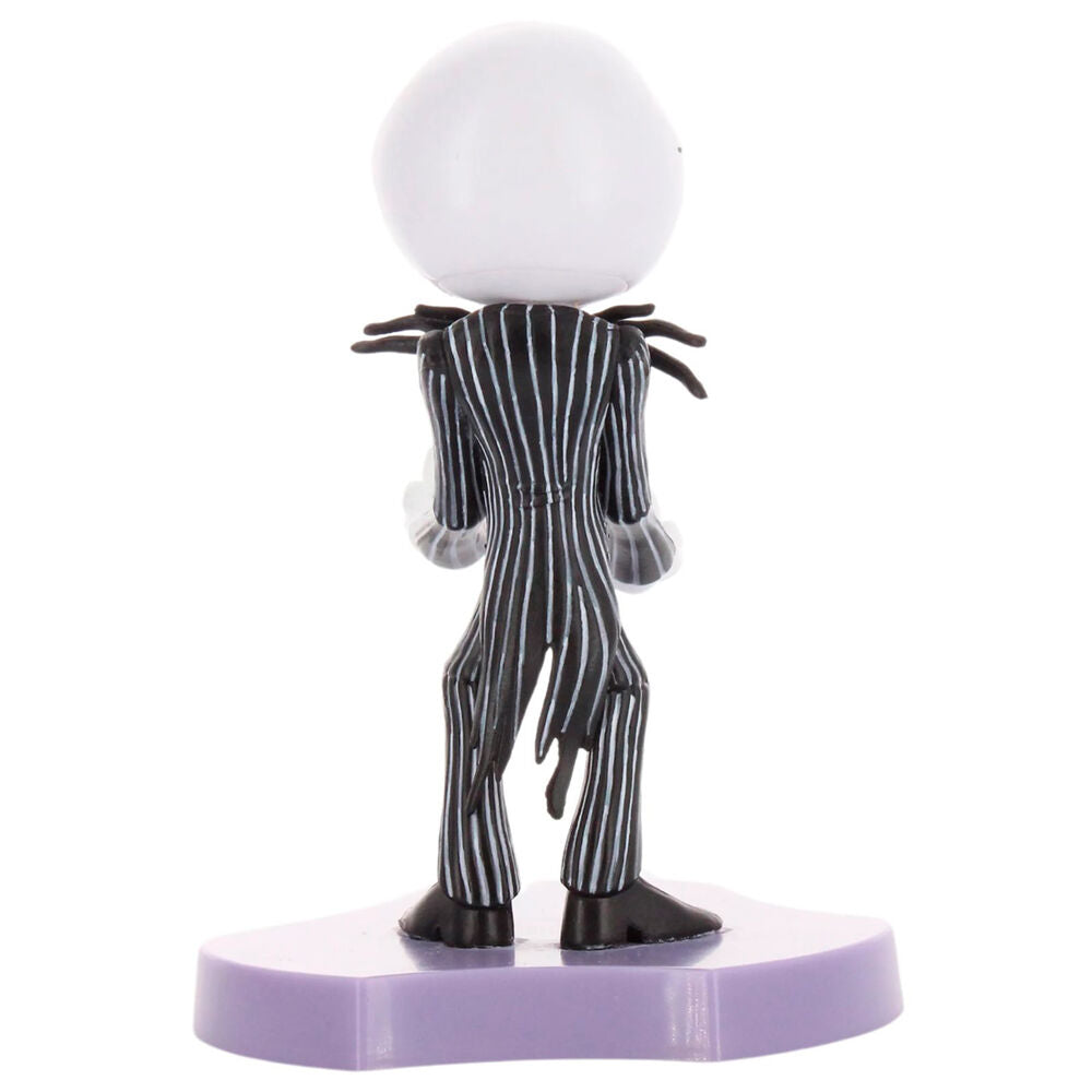 Profil gauche du Cable Guy Jack Skellington montrant la tenue noire et blanche.
