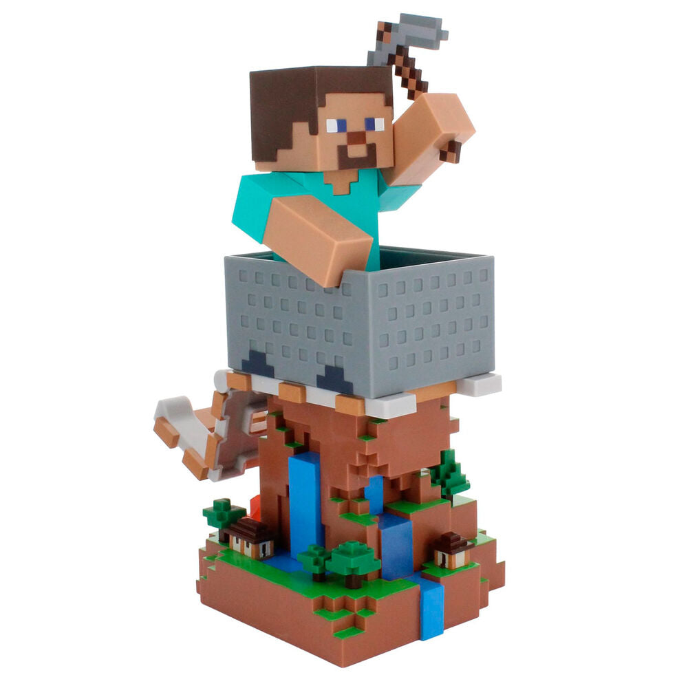 Support Cable Guy Minecraft Steve tenant un smartphone iPhone en position verticale.
