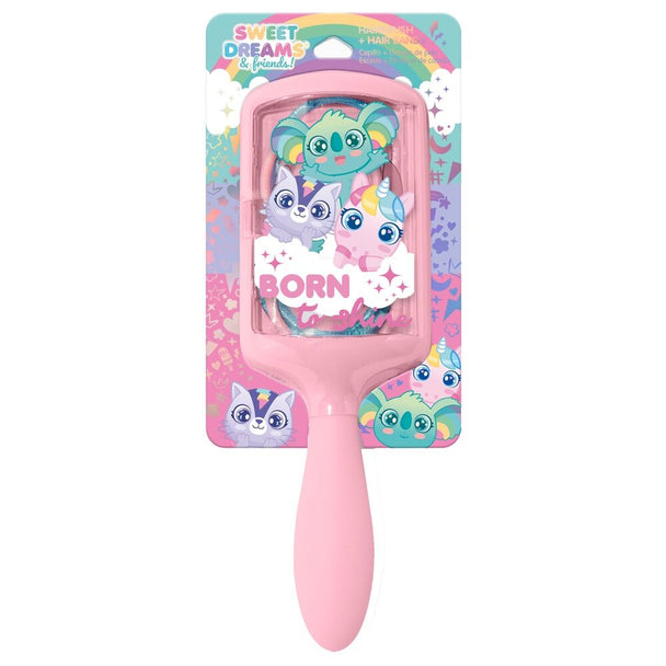 Set Sweet Dreams KIDS LICENSING : brosse ergonomique et élastiques colorés pour enfants, vue de face sur fond clair.