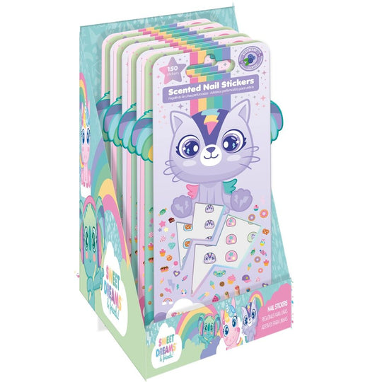 Vue rapprochée du set Sweet Dreams de stickers ongles KIDS LICENSING avec motifs colorés et variés