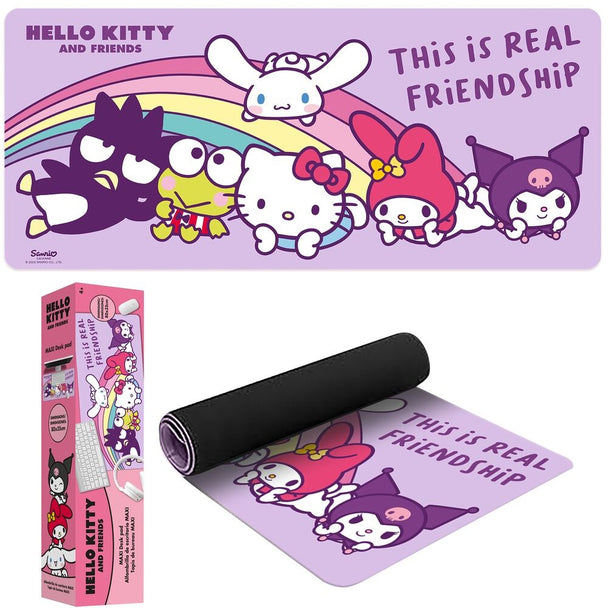 Tapis de bureau gaming Hello Kitty et ses amis vue d'ensemble avec design coloré et dimensions 80x35cm