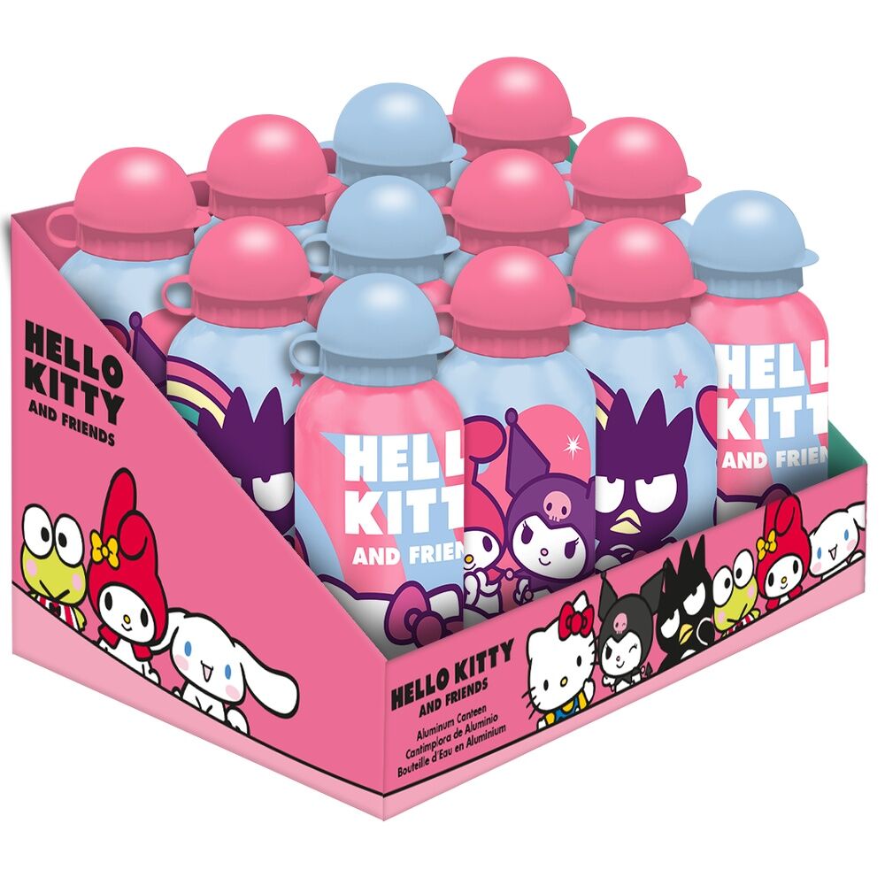 Gourde en aluminium Hello Kitty et ses amis avec motifs colorés, capacité 500ml