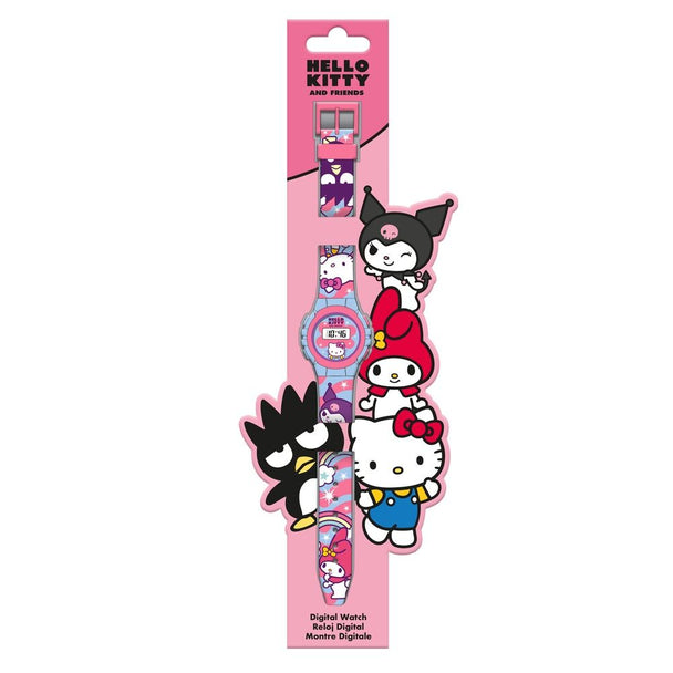 Montre digitale Hello Kitty et ses amis avec bracelet rose et cadran numérique affichant l’heure